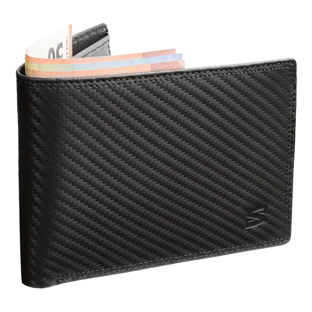 Portafoglio SERASAR Nero in Pelle Carbonio - Accessorio Uomo 13cm - 7