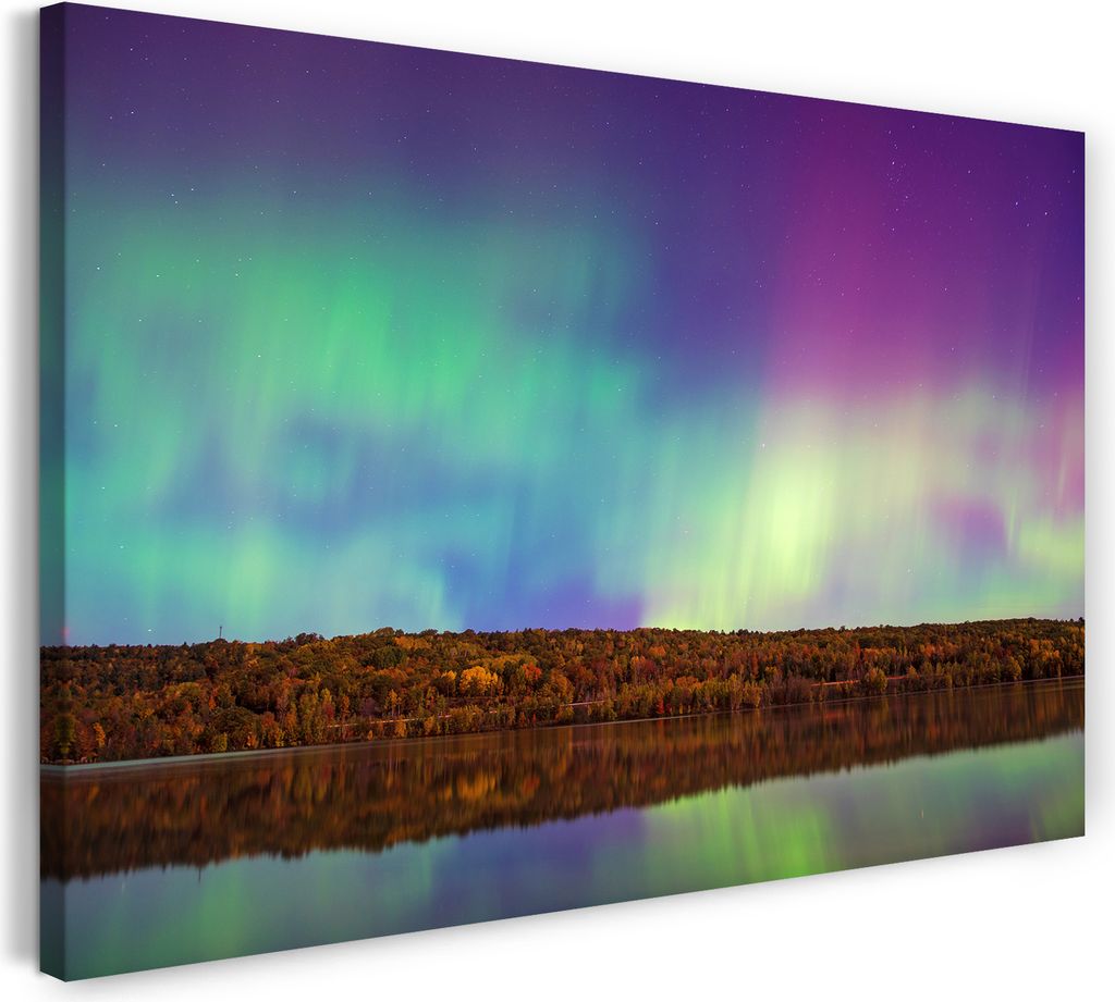 Leinwandbild (80x60cm): Lichtschauspiel mit vielen Farben am Horizont, echter Holz-Keilrahmen inkl. Aufhänger, handgefertigt in Deutschland