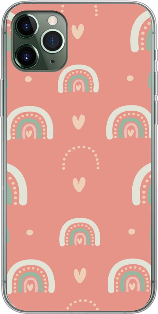 MuchoWow Handyhülle Schutzhülle Hülle für Telefoonhoesje iPhone 11 Pro Max Mädchen - Regenbogen - Herzen - Muster - Mädchen - Rosa - Kinder...