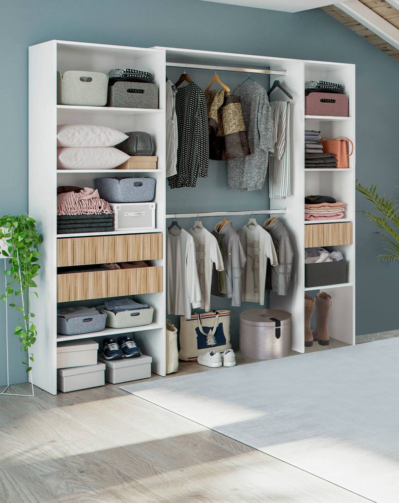 Kleiderschrank Worland,  196 x 40 x 187 cm,  Weiß und Eiche Produktbild 