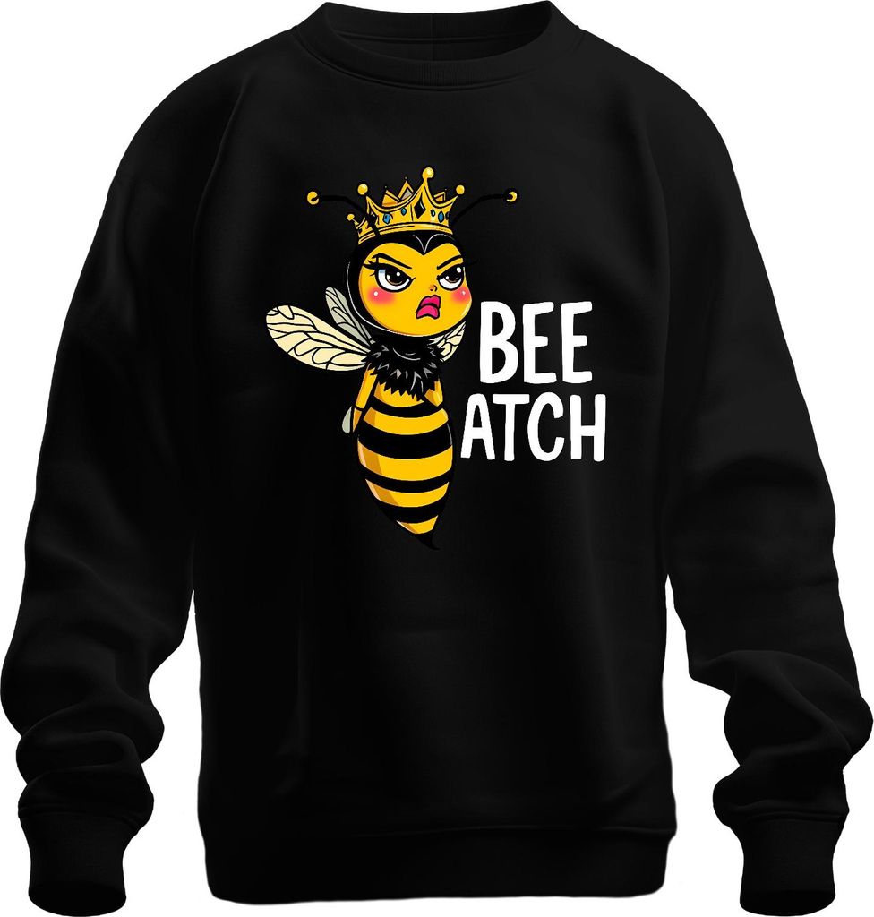 BEE ATCH Bienenkönigin freche Biene mit Krone lustiger Spruch Uni Sweatshirt Pullover, Schwarz, XL