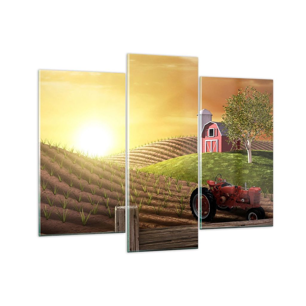 Bilder auf glas - Morgen Bauernhof Feld Plantage - 130x100cm - Glasbilder - Wandbilder - Kunstdruck - zum Aufhängen bereit - Wanddekoration aus Gl...