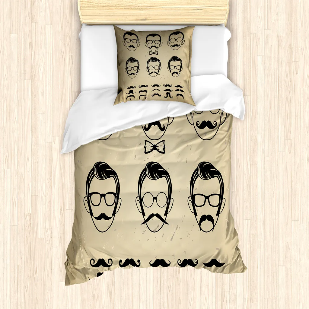 Parure de lit 1 personne motif Geek Moustache avec taie d'oreiller 80x80