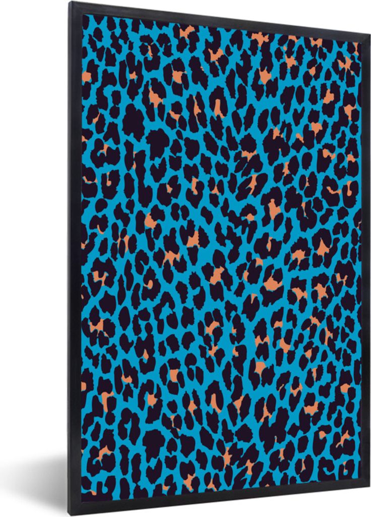MuchoWow Gerahmtes Poster Leopard - Design - Blau - Braun 20x30 cm - Poster mit Schwarzem Bilderrahmen Wandposter Rahmen Foto Bilder - Drucken - ...