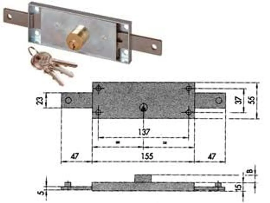Serrure pour rideau métallique à cylindre rond fixe 155mm - Code 41510