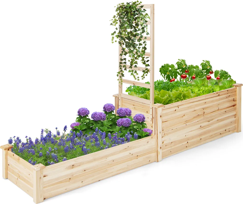 Bac à Fleurs XXL en Bois de Sapin avec Treillis et Espalier Robuste