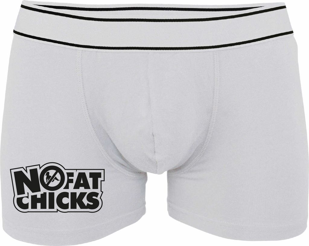 Boxershorts - Mann - Boxer-0022-man-white-v-M - weiß - M - vorn - NO FAT CHICKS - lustiges Motiv - Spruch - Unterwäsche - Unterhose - Freizeit - ...