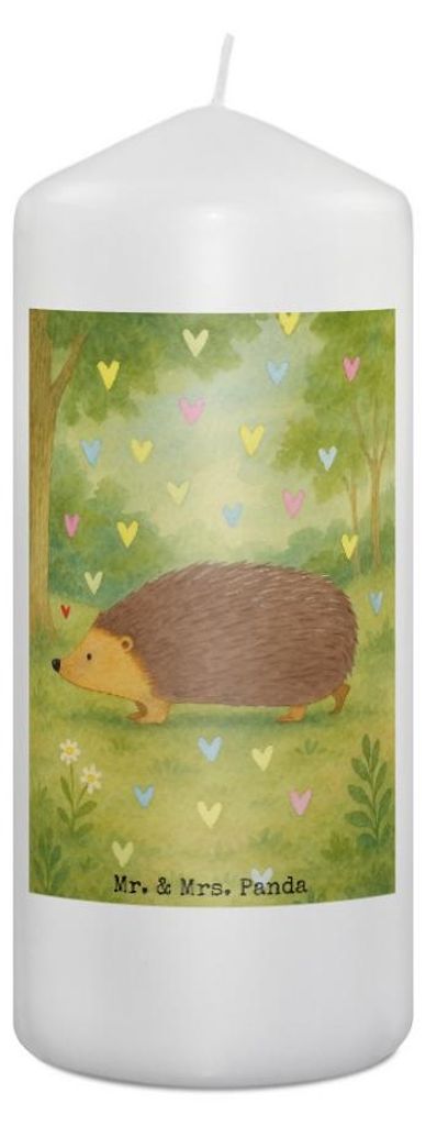 Mr. & Mrs. Panda Kerze Igel Herzen Design 19 x 8 cm - Weiß - Geschenk, Kuss, Bedruckte, Erinnerungskerze, Herz, Liebe, Erinnerungslicht, Stumpenke...