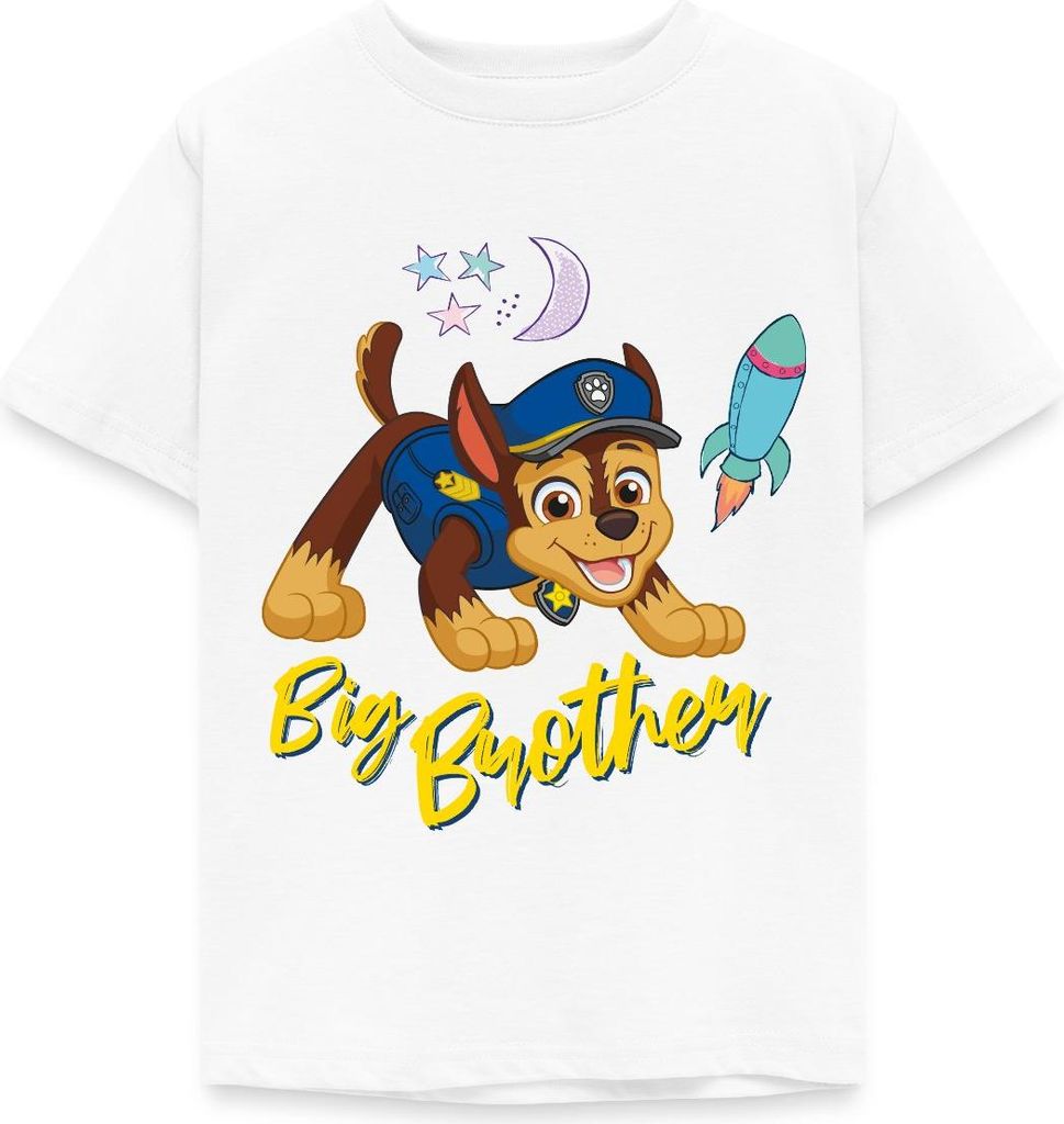 Spreadshirt Paw Patrol Großer Bruder Chase Geschenk Kinder T-Shirt, 122/128 (7-8 Jahre), Weiß