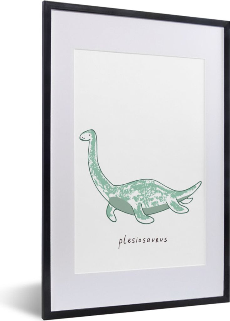 MuchoWow Gerahmtes Poster Kinderzimmer - Plesiosaurier - Dinosaurier - Junge - Mädchen - Kind 40x60 cm - Poster mit Schwarzem Bilderrahmen Wandp...
