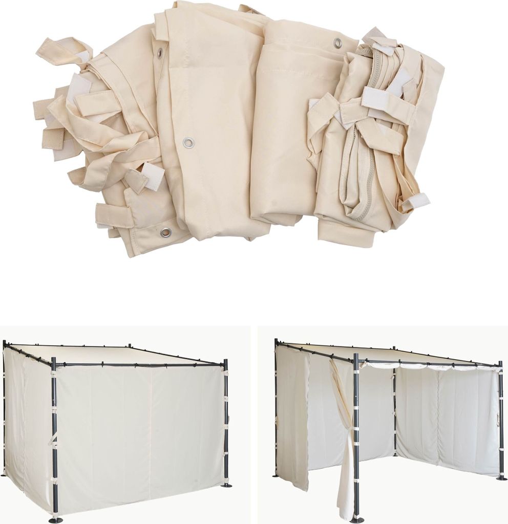 4er-Set Seitenwand für Pergola HWC-A22, Ersatzseitenwand Pavillon, 3x3m Polyester creme