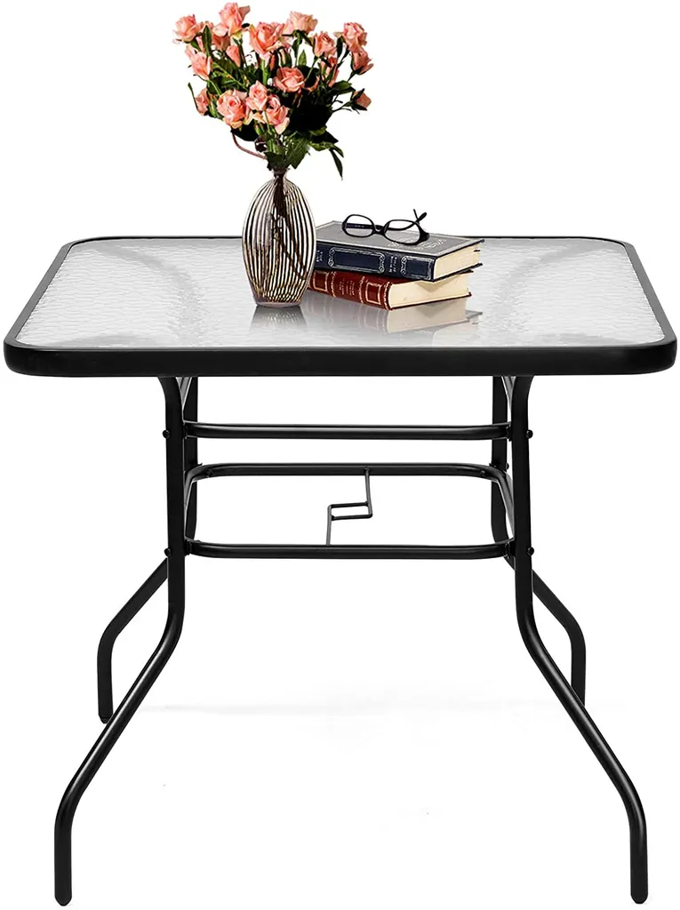 Tavolino da Esterno COSTWAY 80x80 con Foro Parasole - Offerta Unica