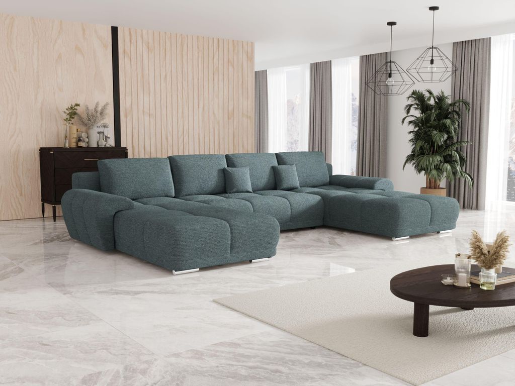 BEDANTE Ecksofa BEGA U ARAGON 75 Blau mit Schlaffunktion U-Form Sofa mit Stauraum Bettkasten Wohnzimmersofa Couch Sofa Bettsofa Bettkasten Bettcouch