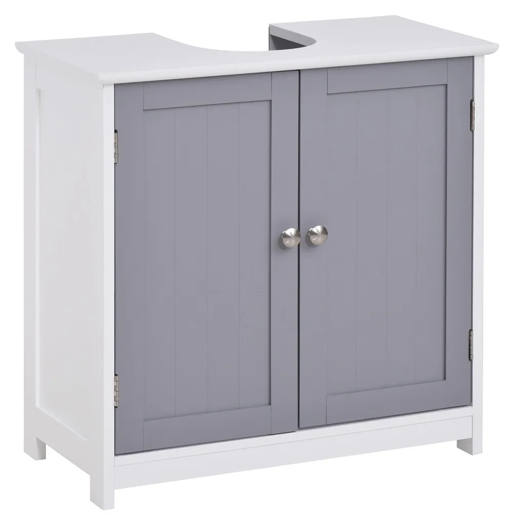 Placard de salle de bain sous lavabo bois gris blanc 2 portes 60 cm