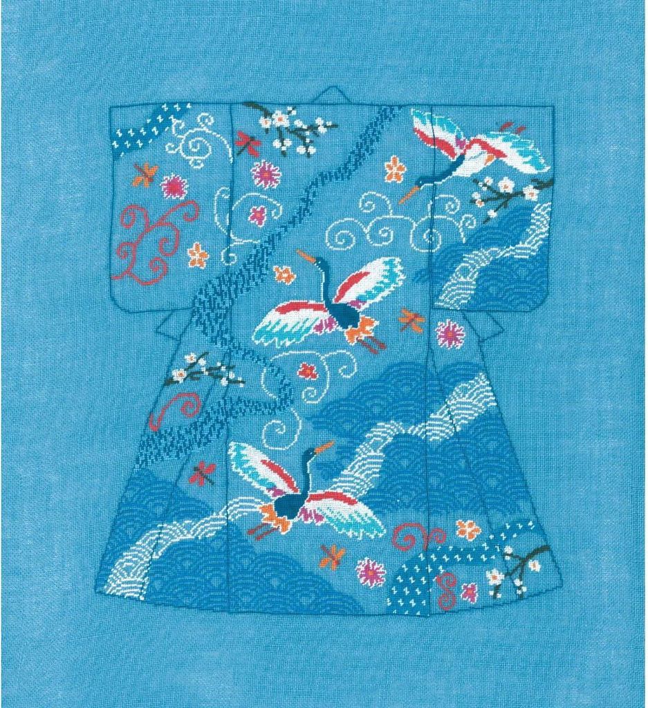 Le Bonheur des Dames Petit Point Stickpackung "Kimono-Reiher II", Zählmuster, 20,5x23cm