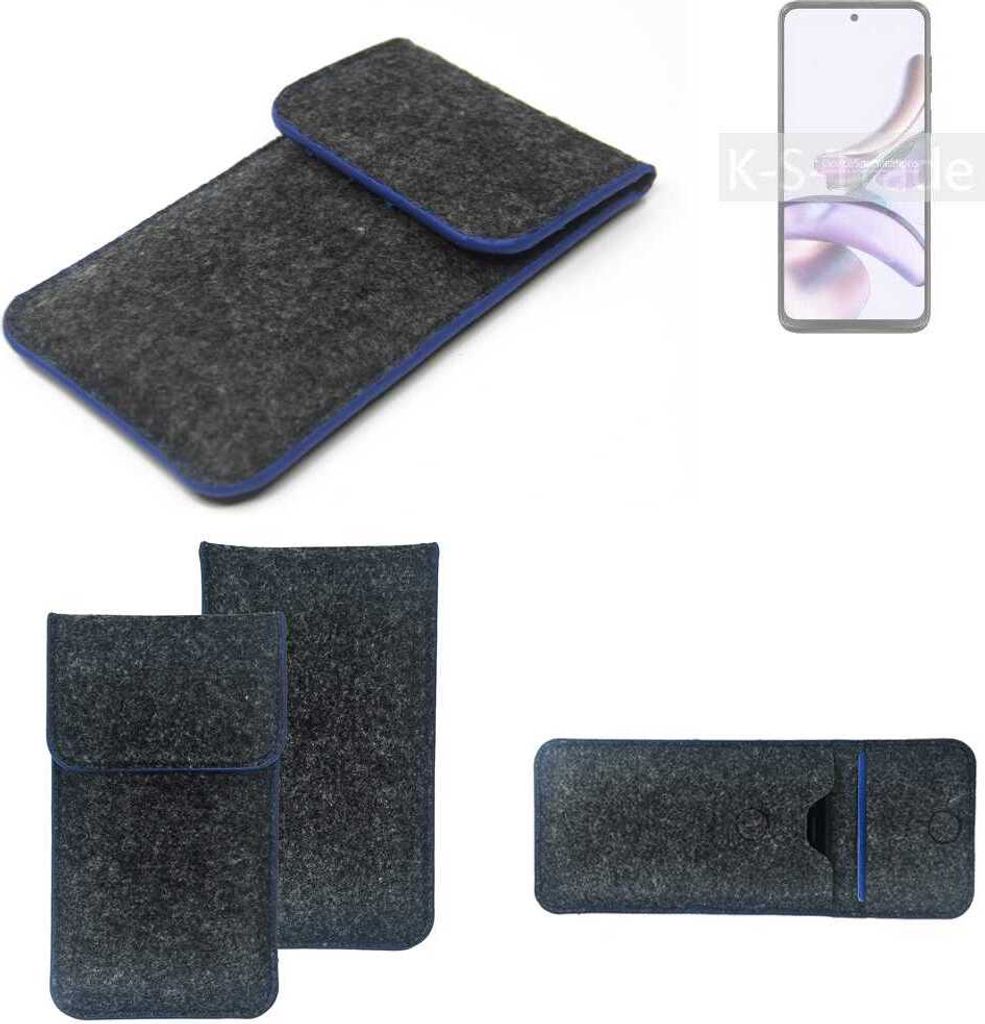 K-S-Trade Handy-Hülle Schutz-Hülle kompatibel mit Motorola Moto G13 Filztasche Pouch Tasche Case Sleeve Filzhülle dunkelgrau, blauer Rand
