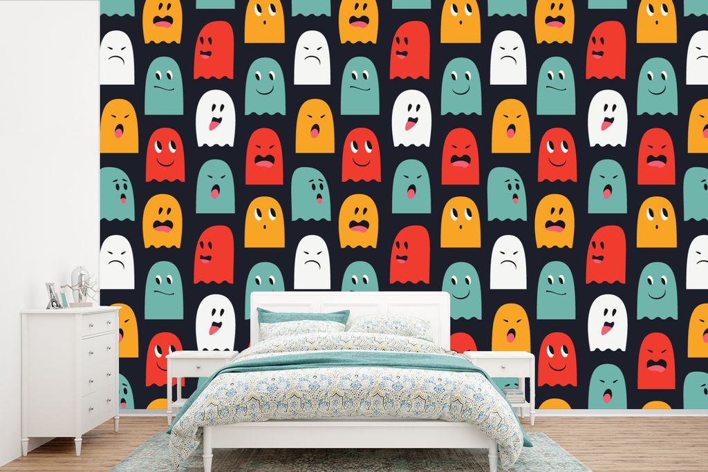 MuchoWow Fototapete für Wohnzimmer oder Schlafzimmer Wandtapete Vinyl Motivtapete Muster - Pacman - Spiele - Geist - Jungen - Kinder - Kinder - ...