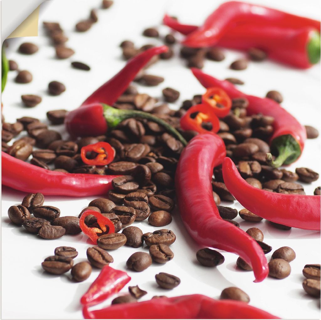 ARTland Wandbild, selbstklebend Frische Chili auf Kaffee Größe: 50x50 cm