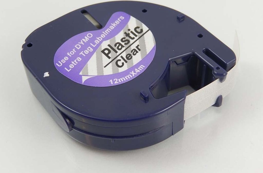 vhbw Schriftband-Kassette kompatibel mit Dymo LetraTag XR, XM Etiketten-Drucker 4m x 12mm Schwarz auf Transparent