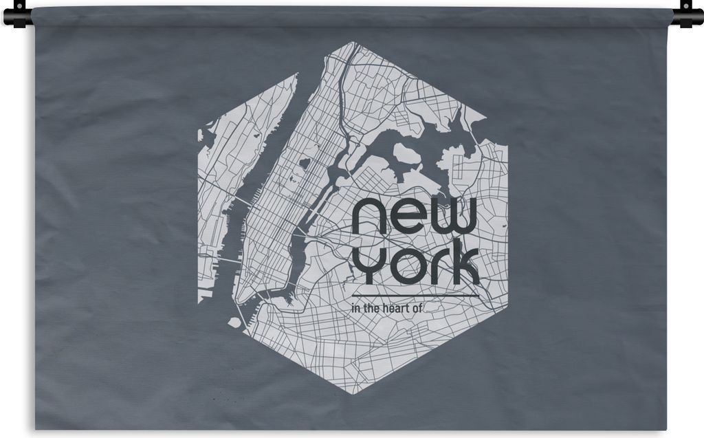 MuchoWow Wandteppich Wandbehang New York - Karte - Schwarz 120x80 cm Tapisserie Dekoration Wandtuch - Wanddekorationen - Wandtücher