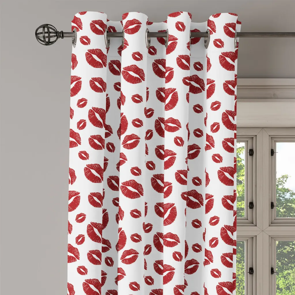 ABAKUHAUS Tenda con occhielli Kuss, "Illustrazione contemporanea in stile pop art con labbra femminili sexy, hippie urbano e San Valentino", tende decorative a 2 pannelli per finestre, 280 cm x 245 cm, rubino e bianco - 4