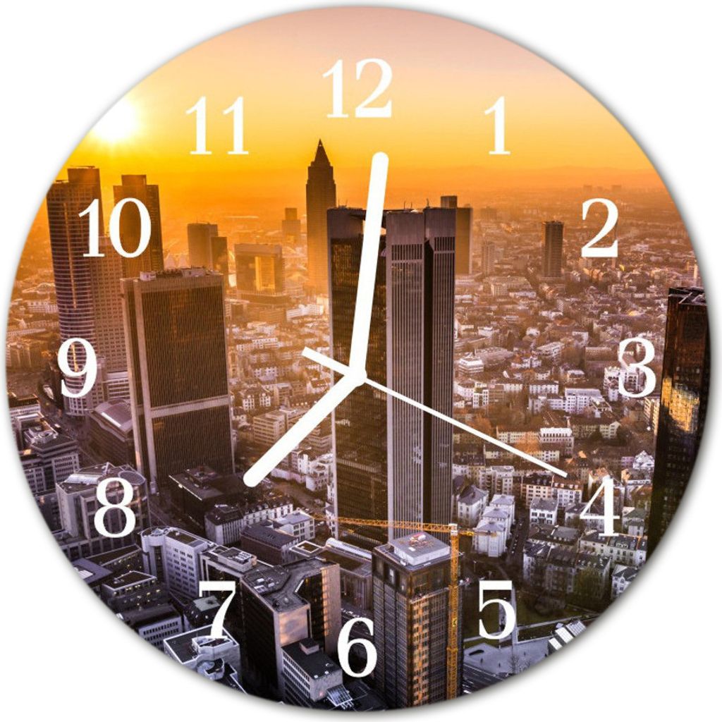 Glasuhr Wanduhr Küchenuhr Echt-Glas 30fi cm Sonnenuntergang orange