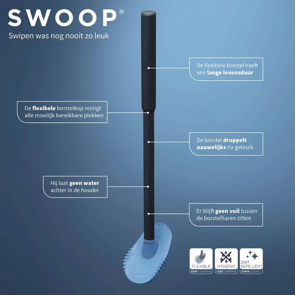 Brosse WC sur pied Tiger Tess design anthracite avec tête flexible Swoop