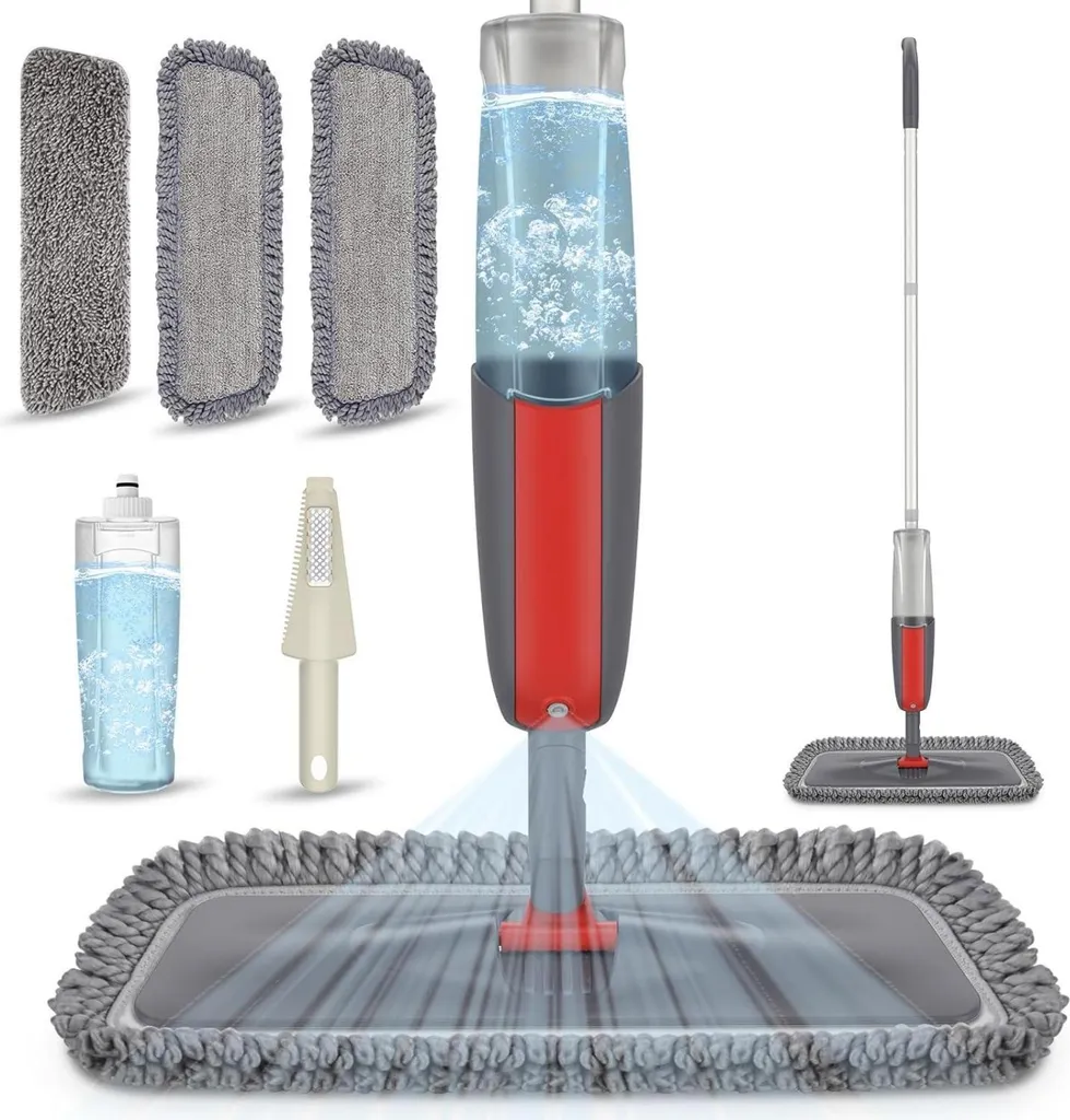 Balai à laver le sol avec fonction spray et 3 housses microfibres incluses