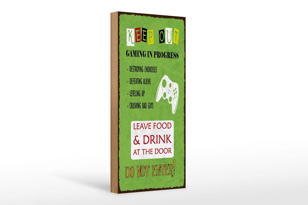 Holzschild Spruch 27x10 cm Keep out, gamer Schild