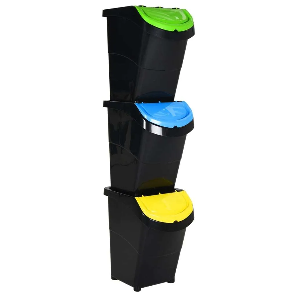 Système de Tri pour Cuisine et Garage Poubelle Empilable 120L 3 Unités