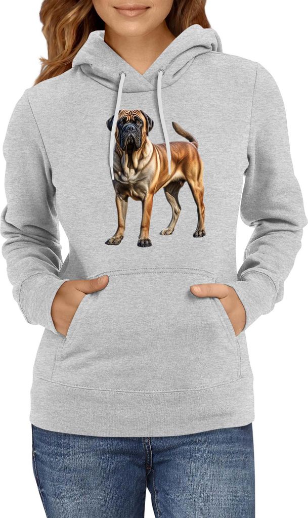 Damen Kapuzenpullover Dogs Breeds English Mastiff Dog Breed 006, Lady XS / Grau