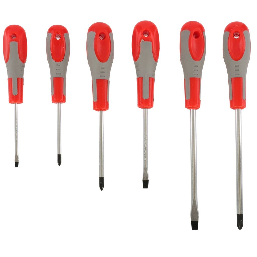 Schraubendreher-Satz 6-tlg. Stahl S2 und Kunststoff Grundgrößen 3x SL + 3x PH Kreuze Eben Praktisch Handheld