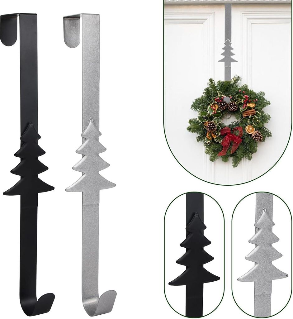 Metallene Türhaken Set von 2 für Weihnachtskränze und Dekorationen, Edelstahl Türhänger