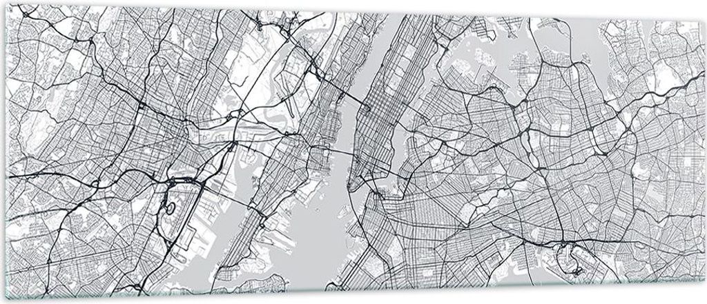 Bilder auf glas - Einteilig - Neu York Karte - 140x50cm - Glasbilder - Wandbilder - Bilder - zum Aufhängen bereit - Wanddekoration aus Glas - Glas...