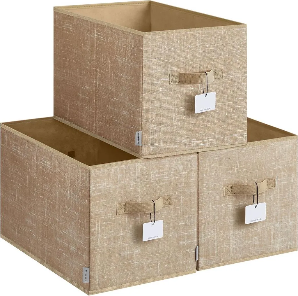 Boîte de rangement avec couvercle lot de 3, coloris sable 50x30x30 cm chic