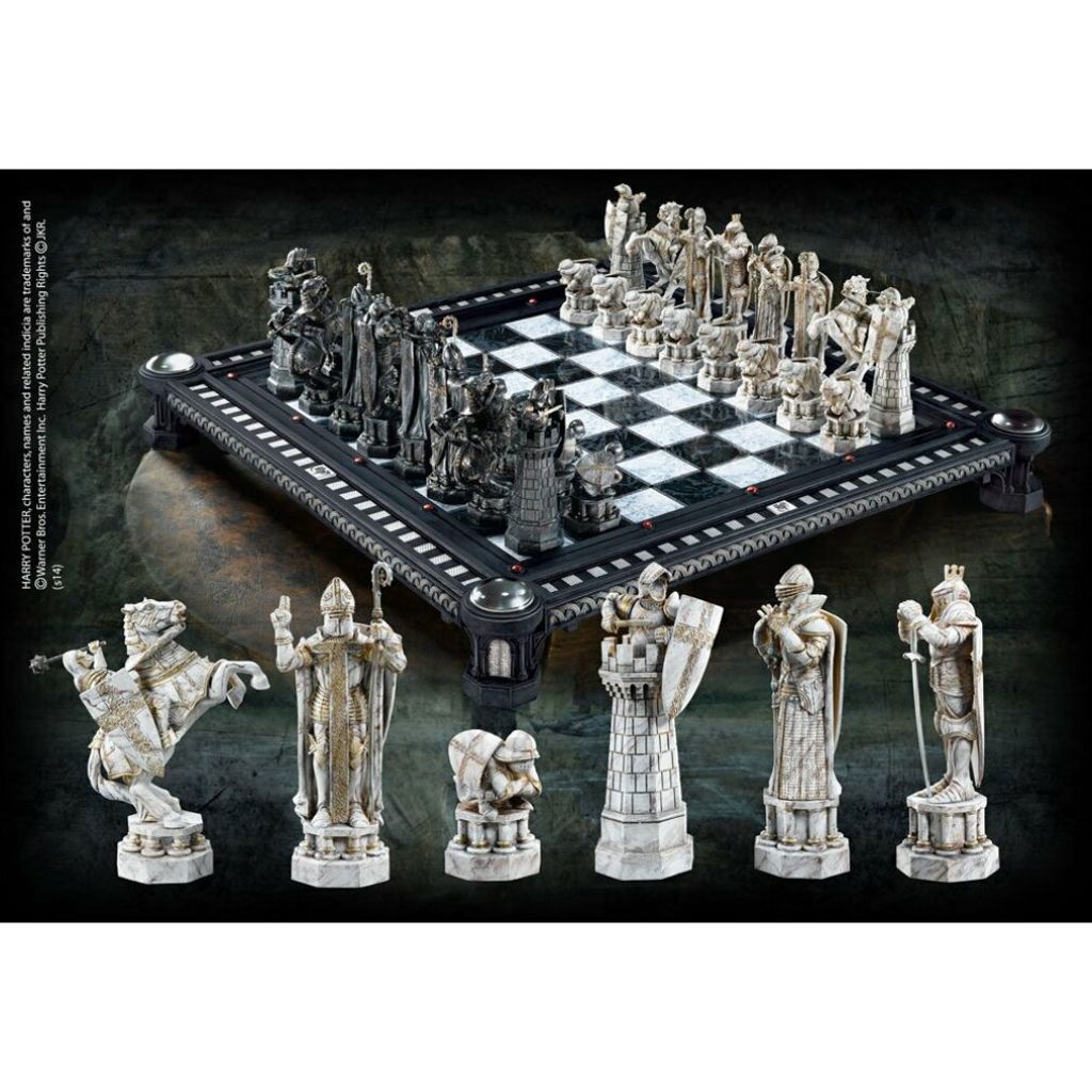 A Harry Potter themed chess set with detailed figurines.