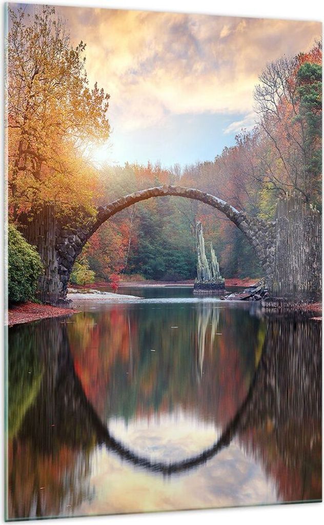Bilder auf glas - Einteilig - Garten Rhododendren Brücke - 70x100cm - Glasbilder - Wandbilder - Bilder - Wanddekoration aus Glas - Glas Bilder - W...