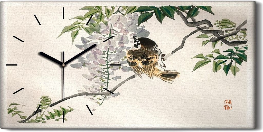 Leinwand Wanduhr Wandkunst Uhr 60x30 Malerei Asiatische Zweige Tier Vogel Kunst - schwarze Hände