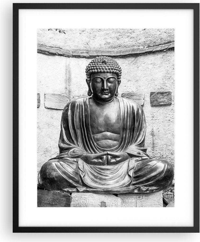 Gerahmtes Poster - Schwarzer Rahmen - Japanisch Buddha Statue - 40x50 cm - Wand Bild - Wanddeko - Wandbilder - Wandposter - Bilderrahmen - Bilder -...