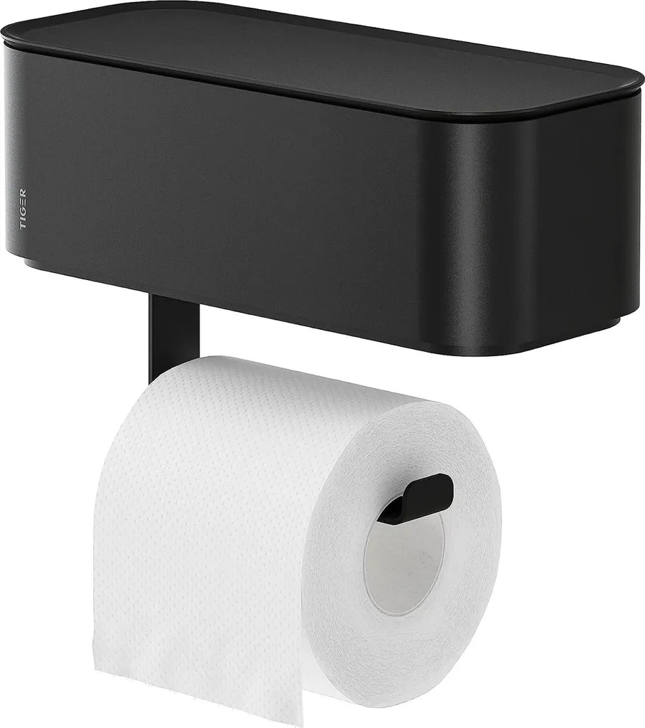Support papier toilette noir avec boîte de rangement étanche - Lot de 1