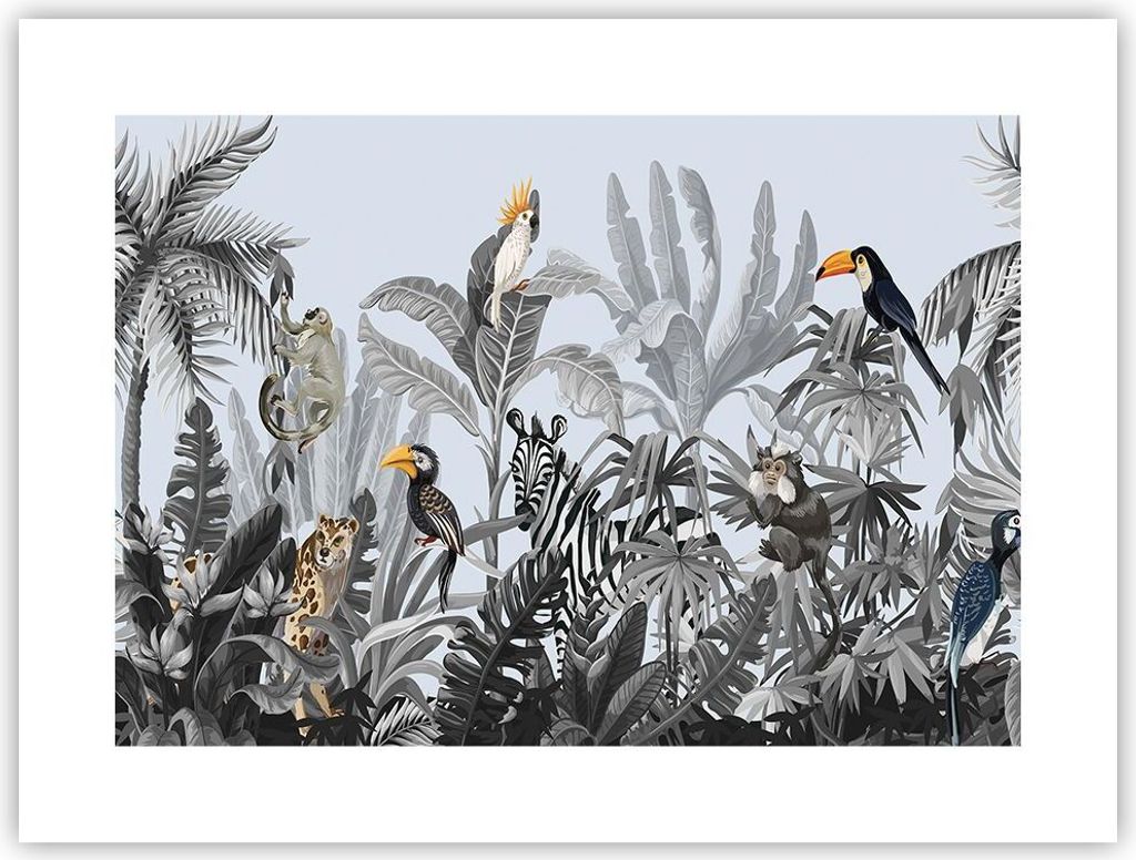 Poster - Poster ohne Rahmen - Dschungel Tiere Tukane - 40x30 cm - Wand Bild - Wanddeko - Wandbilder - Kunstposter - Wandposter - Bilder - Kunstdruc...