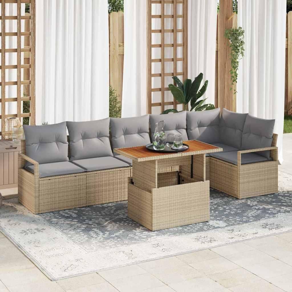 Maison Exclusive - Garten-Sofa-Set mit Speicher 7 pcs Beige Poly Rattan