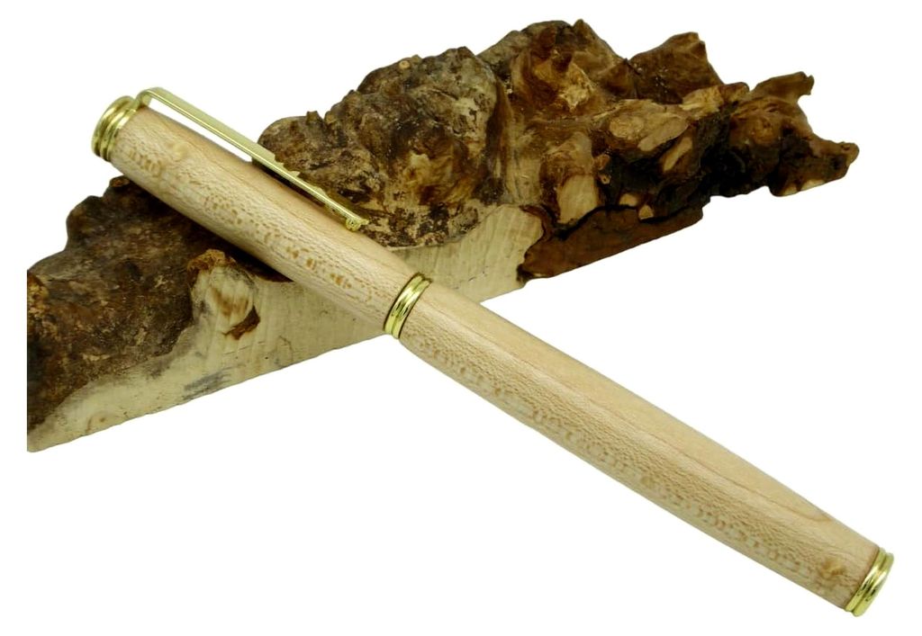 Handgefertigte Füller aus Edelhölzern, Holz handgedrechselt, Unikate (Ahorn, gold)