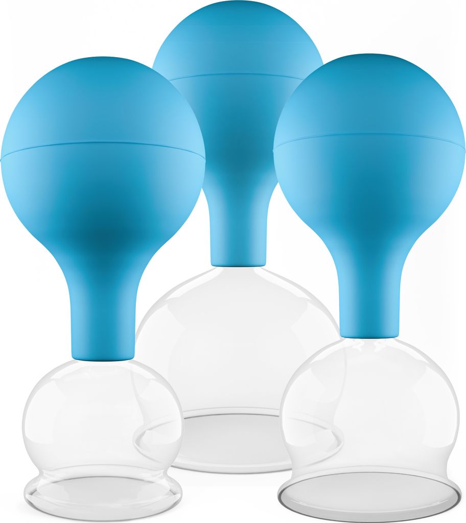 Pulox Schröpfgläser Set aus Echtglas 3 Stück. diverse Größen groß Blau
