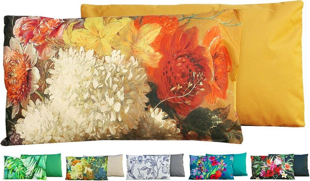 JACK Outdoor Lounge Kissen 30x50cm Motiv Dekokissen inkl. Füllung Wasserfest Sitzkissen Garten Stuhl, Farbe:Wildblumen