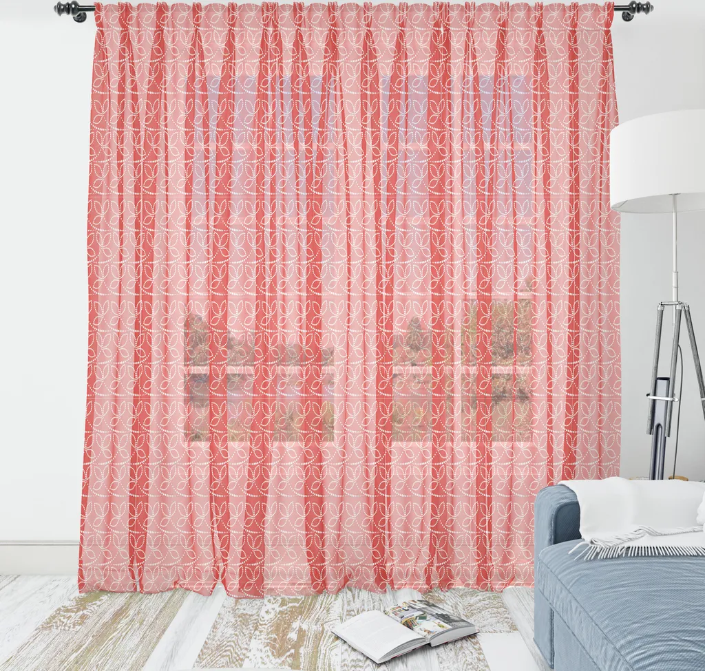 Tapis mural satin soyeux vermillon motif feuilles et points 135x274 cm