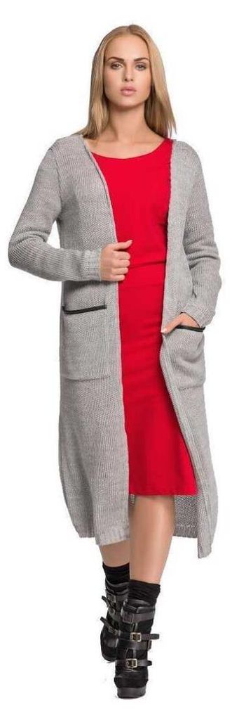 Damen Strickjacke Jacke Lang; Grau/S/M/L Produktbild 