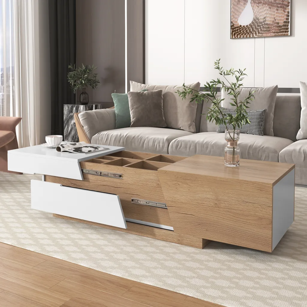 Merax Table Basse avec Rangement Caché et Plateau Extensible de 120cm - 11