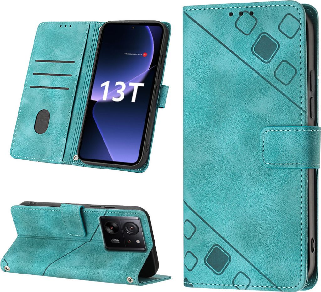 Hülle für Xiaomi 13T / 13T Pro /Redmi K60 Ultra Prägung Flip Leder Brieftasche Schutzhülle mit Ständer Grün