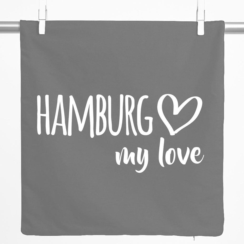 Huuraa Kissenbezug Hamburg my love 40x40cm Steel Grey Baumwolle Dekokissenbezug Geschenkidee